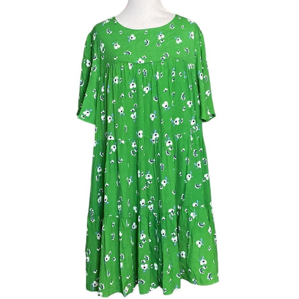 NWT Code x Mode Green Mini Floral Dress Short Sleeve Tiered